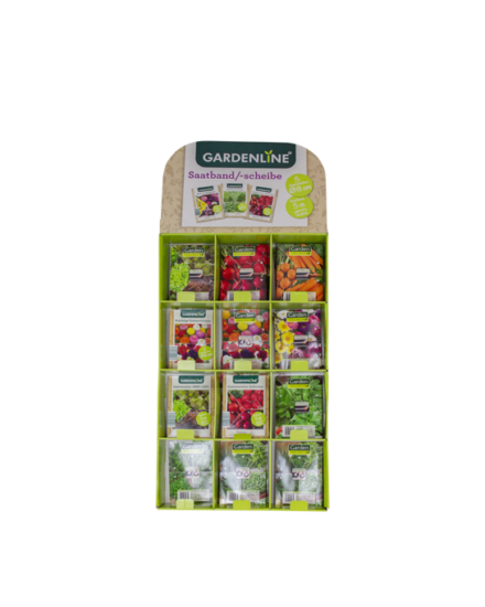 Display Graspapier Wellpappe Karton Verpackung Graswellpappe Schachtel Nachhaltigkeit Grüne Branche umweltschonend Samentüten Saatband Saatscheibe Saatteppich Samentütendisplay Wellpappedisplay Graswellpappedisplay Etiketten Display, Tray, Fächer, Samentüten, Präsentation, POS, Wellpappe