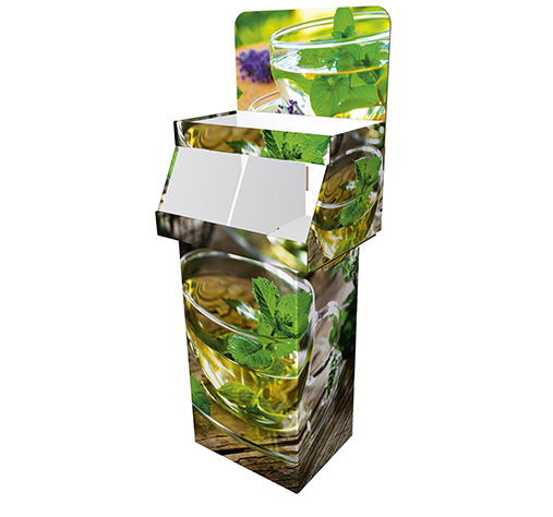 Bodendisplay Werbedisplay Werbesäule Samentüten Etiketten Karton Verpackung Schachtel Kartonagen Wellpappe Displaysäule POI POS Graspapier Graspapierdisplay Graswellpappe Graswellpappedisplay nachhaltig umweltfreundlich Phoenolux Phoenoluxpapier Phoenoluxgraspapier Phoenolusgraswellpappe
